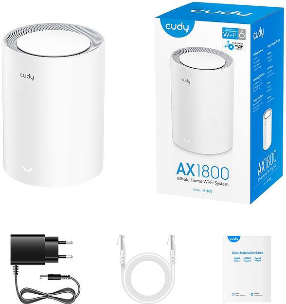 Бесшовный Mesh роутер Cudy M1800 (M1800 1-PACK) AX1800 10/100/1000BASE-TX/Wi-Fi белый фото 1