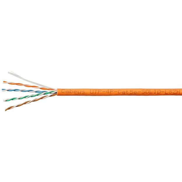 Cabeus UTP-4P-Cat.5e-SOLID-LSZH-100 Кабель витая пара UTP (U/UTP), категория 5e, 4 пары (24 AWG), одножильный, оранжевый, LSZH, нг(А)-HF, (100 м) фото 1