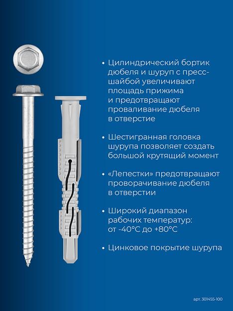 ЗУБР ФД-Ц 10x 100 мм, фасадный дюбель, нейлон/цинк, 50 шт (301455-100) фото 4