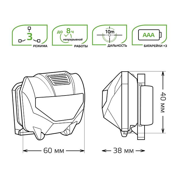 Фонарь налобный Gauss GFL306 черный 1Вт лам.:светодиод. AAAx3 (GF306) фото 6