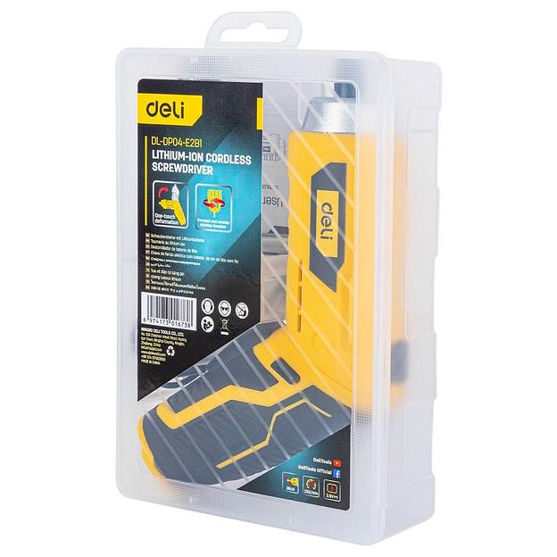 Отвертка аккумуляторная Deli DL-DP04-E2B1 (3,6В, 1,5А*ч, 3Нм, набор бит 10 шт, пласт. кейс) фото 2