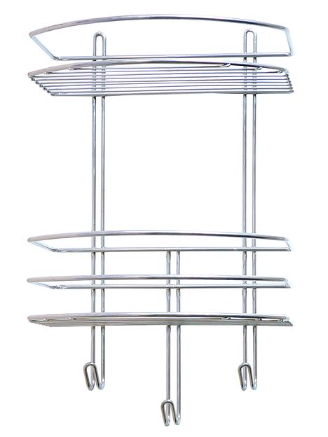 Полка для ванной комнаты «Консулл», 2-ярусная, с крючками, овал, 250х150х385 мм хром, арт. 48901-2 Опт фото 1