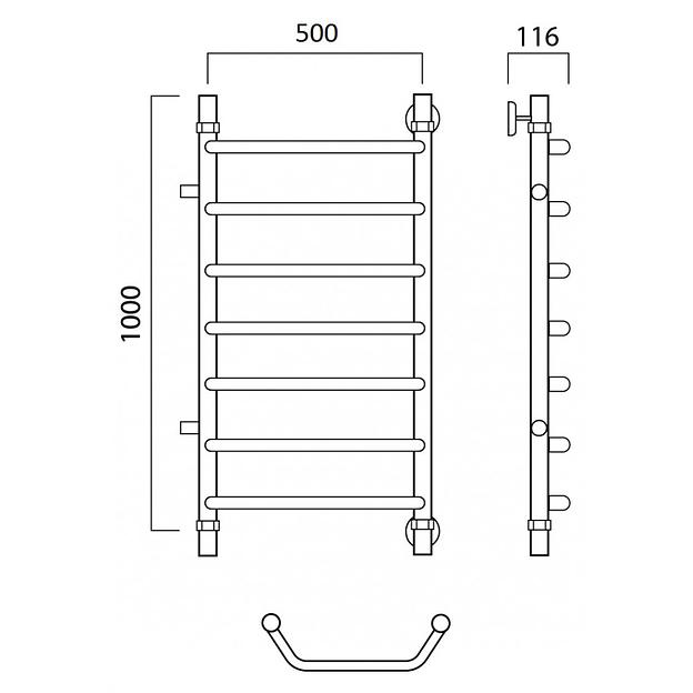 Полотенцесушитель водяной Роснерж Трапеция L108001 100x50 с боковым подключением 700 фото 2