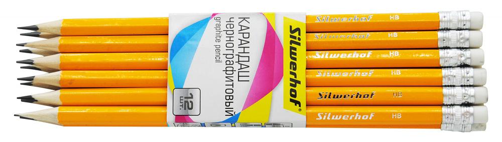 Карандаш ч/г Silwerhof Basic 120636-00 2мм HB шестигран. дерево карт.пер. ластик фото 1