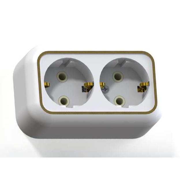 Розетка 2-м ОП Валентина РА16-826 16А IP20 с заземл. бел./зол. Кунцево 5419 фото 1