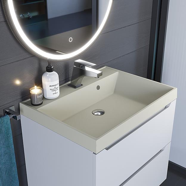 Раковина кварцевая для ванной комнаты Uperwood Classic Quartz 60 см, бежевая матовая, лён фото 1