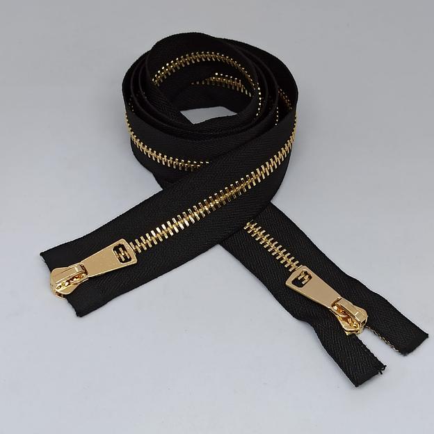 Молния металл №8 110см 2 зам золотой зуб черная фото 1