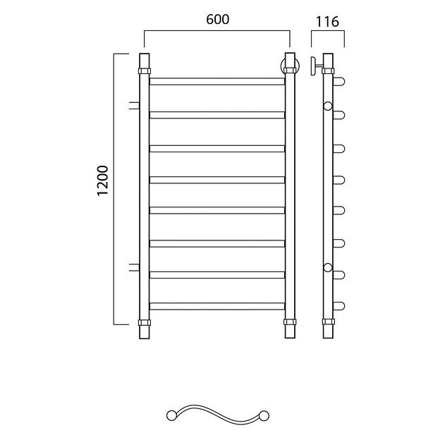 Полотенцесушитель водяной Роснерж Волна L101001 120x60 с боковым подключением 1000 фото 2