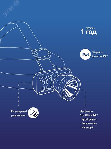 Фонарь налобный Космос KOCACHEAD3W черный 3Вт лам.:светодиод.x1 фото 6