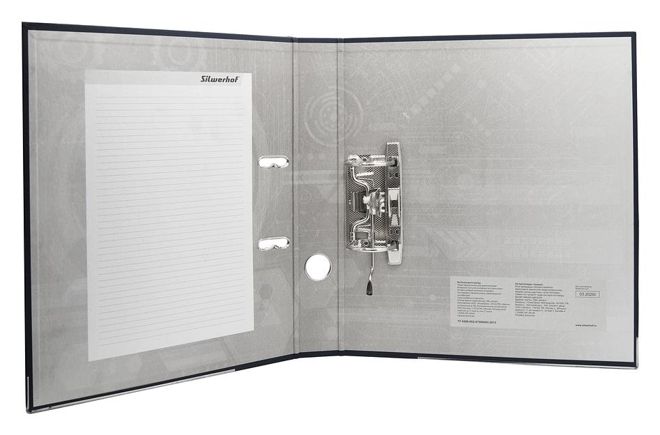 Папка-регистратор Silwerhof 355020-01 A4 50мм ПВХ/бумага черный мет.окант. сборная смен.карм. на кор. фото 4