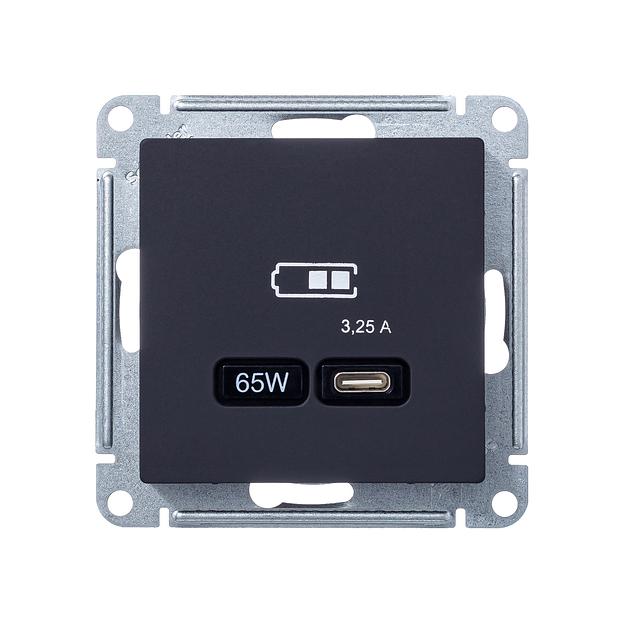 Systeme electric ATN001027 ATLASDESIGN USB РОЗЕТКА тип-C 65W высокоскор.заряд. QC, PD, механизм, КАРБОН фото 2