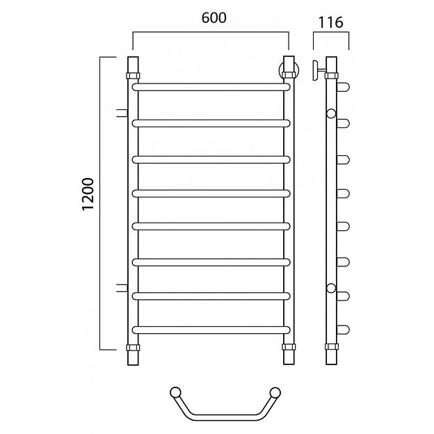 Полотенцесушитель водяной Роснерж Трапеция L108001 120x60 с боковым подключением 800 фото 2