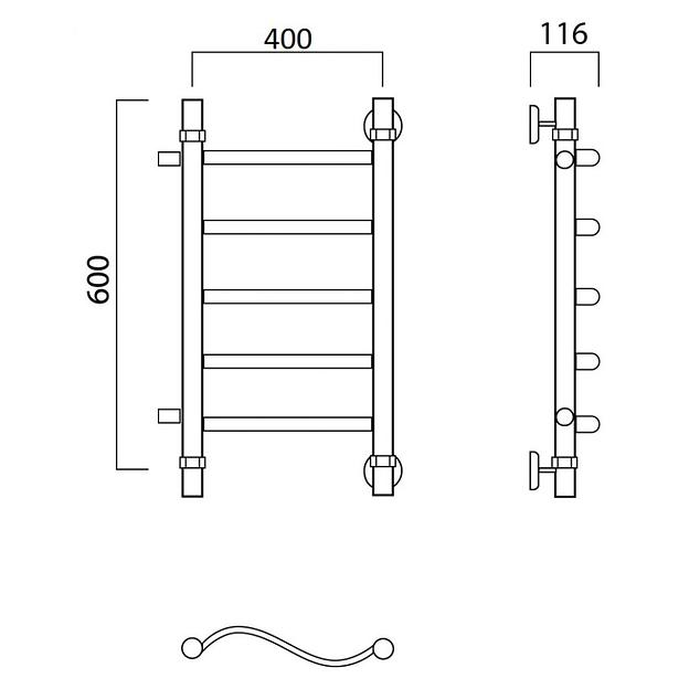 Полотенцесушитель водяной Роснерж Волна L101001 60x40 с боковым подключением 400 фото 2