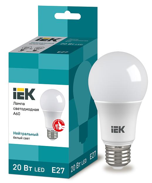 Iek LLE-A60-20-230-40-E27 Лампа светодиодная ECO A60 шар 20Вт 230В 4000К E27 IEK фото 1