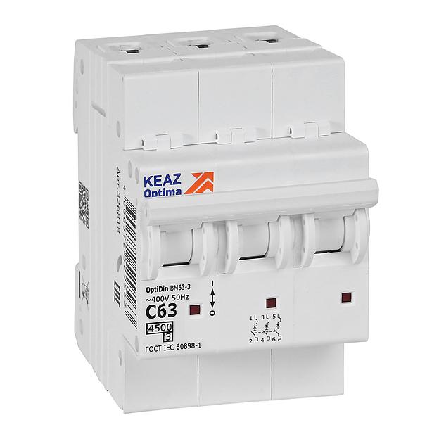Выключатель автоматический модульный OptiDin BM63-3C63-4.5-УХЛ3 КЭАЗ 326818 фото 1