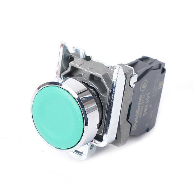 Кнопка зеленая в сборе модульная SB4 22мм с возвратом металл 1HO фото 1