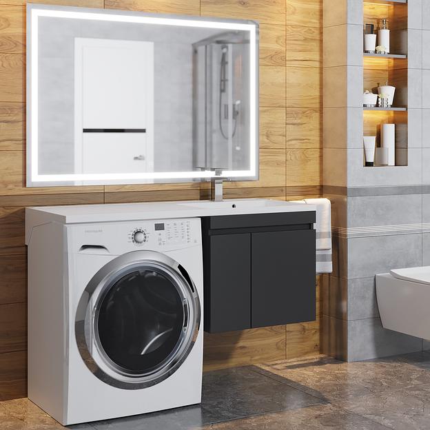 Тумба под стиральную машину с раковиной Uperwood Magenta 60/120 см, подвесная, черная, с дверцами, правая фото 4
