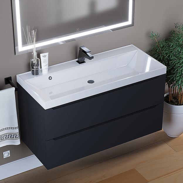 Тумба под раковину для ванной Uperwood Tanos 100 см, подвесная, черная матовая фото 2