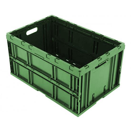 Складной пластиковый ящик 600x400x310 мм сплошной зеленый фото 1