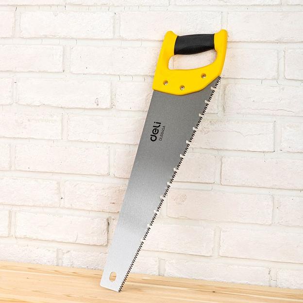 Ножовка по дереву Deli DL6845A 450мм, сталь 65Mn, шлифовка зубцов с 3-х сторон, рукоять из двухкомпонентного противоударного пластика фото 5