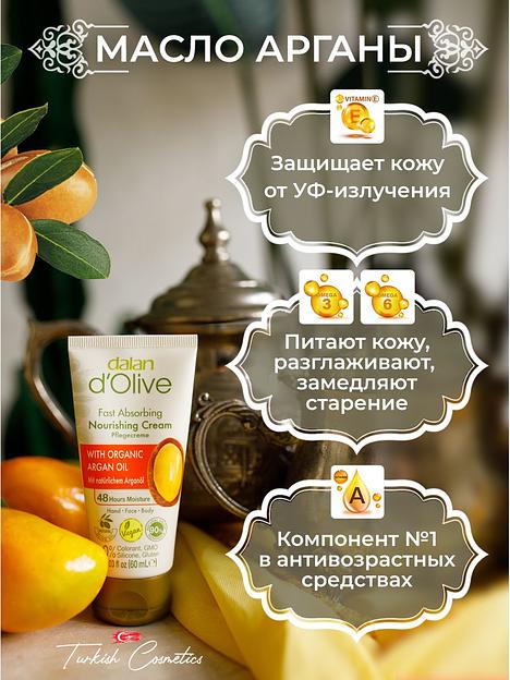 Крем для рук и тела Dalan «D’Olive» питательный и омолаживающий с маслом Арганы, 60 мл фото 3