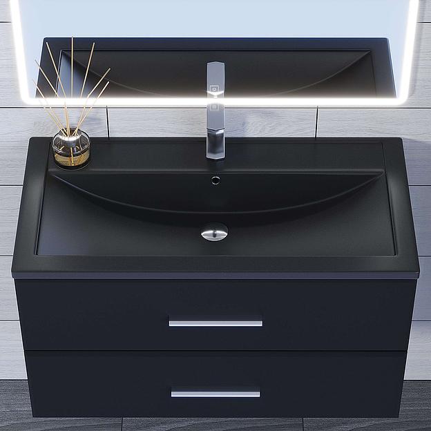 Раковина кварцевая для ванной Uperwood Foster Quartz 90 см, черная матовая, космос фото 2