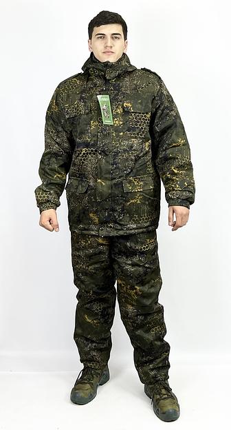 Костюм камуфляжный зимний, темный хаки соты, ткань «Грета», опт фото 1