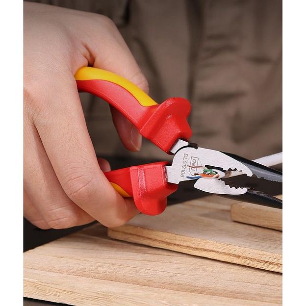 Диэлектрические удлиненные плоскогубцы Deli DL512106 160мм, сталь Cr-V, сертификат VDE для работ под напряжением до 1000 В фото 6