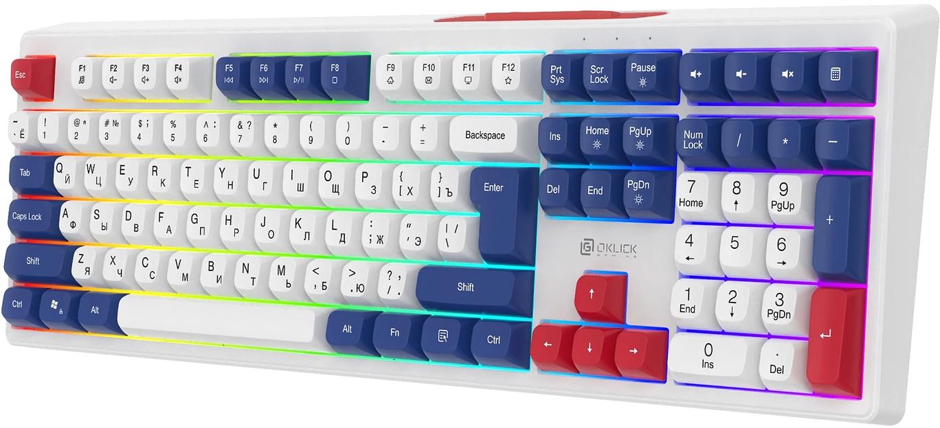 Клавиатура Оклик 725G белый/красный USB Multimedia for gamer LED (2070294) фото 3