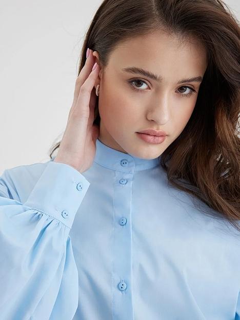 Рубашка женская с пышным рукавом, голубой, опт фото 1