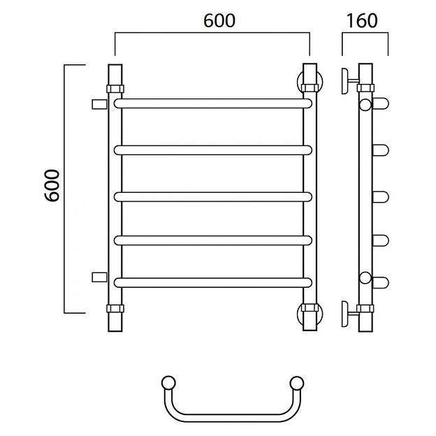 Полотенцесушитель водяной Роснерж Скоба L102001 60x60 с боковым подключением 320 фото 2