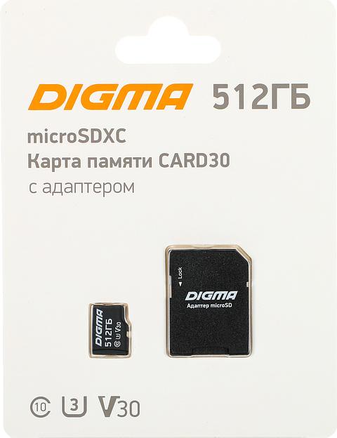 Флеш карта microSDXC 512Gb Class10 Digma CARD30 + adapter фото 1