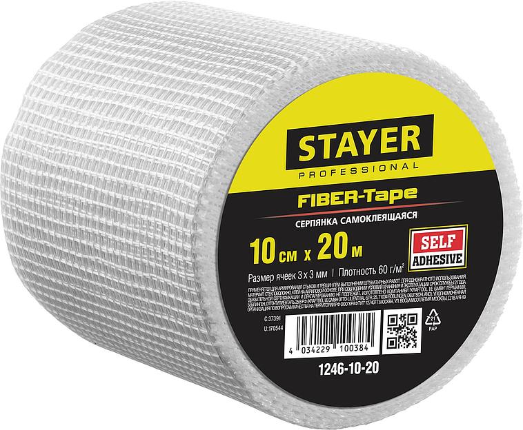 STAYER FIBER-Tape, 10 см х 20 м, 3 х 3 мм, самоклеящаяся серпянка, Professional (1246-10-20) фото 1