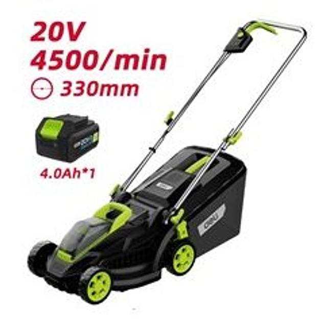 Газонокосилка аккумуляторная Deli DG500-1 (1АКБ*4Ач + ЗУ, 20V), ширина скашивания 330мм, высота скашивания 25-65мм, 5 уровней, макс. обороты двигателя 4500об/мин, травосборник 35 литров фото 1
