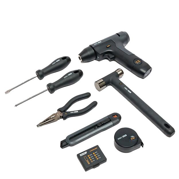 Набор ручного инструмента + шуруповерт Deli "Home Series Black" Deli HT0208 8 предметов фото 1