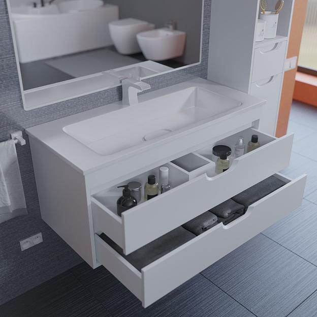 Тумба с раковиной для ванной Uperwood Modul 100 см, подвесная, матовая, белая  фото 5