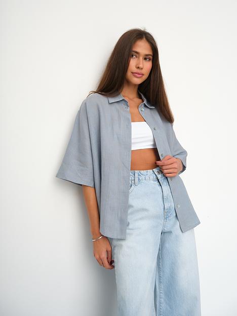 Рубашка короткая  S021_BBMNG/Бежево-голубой меланж  фото 5