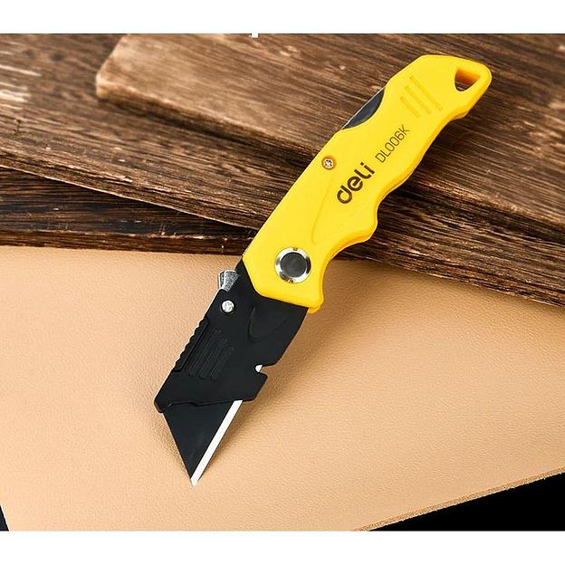 Набор (4 шт) строительных складных ножей с Т-образным лезвием Deli DL006K-4 в комплекте 10 лезвий, сталь SK5, пластиковая рукоятка фото 4