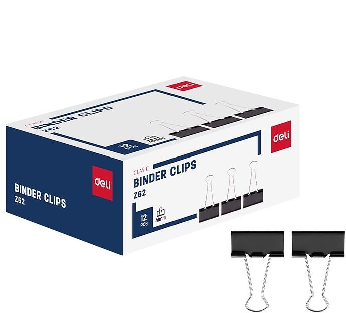 Зажимы Deli EZ62 металл 41мм черный (упак.:12шт) картонная коробка фото 1