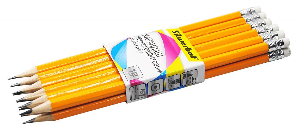 Карандаш ч/г Silwerhof Basic 120636-00 2мм HB шестигран. дерево карт.пер. ластик фото 2