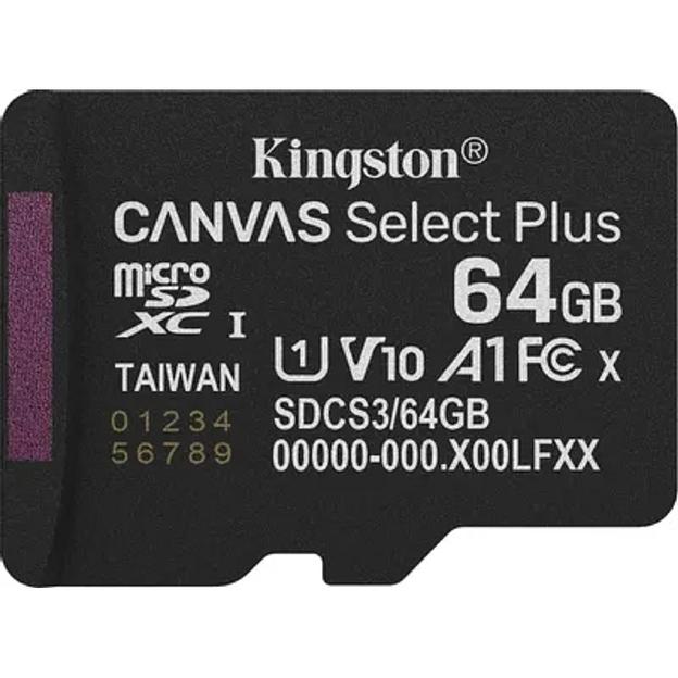 Micro SecureDigital 64GB Kingston Canvas Select Plus Gen3 100MB/s A1, без адаптера фото 1