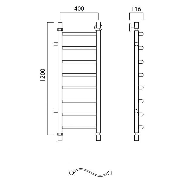 Полотенцесушитель водяной Роснерж Волна L101001 120x40 с боковым подключением 1000 фото 2