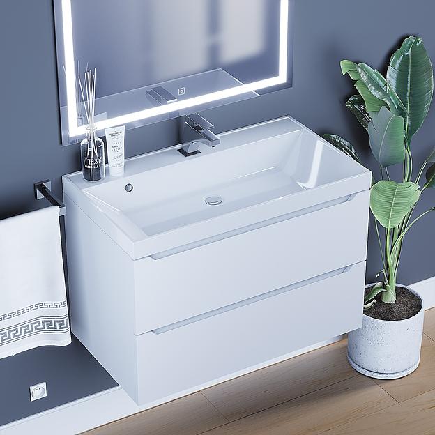 Тумба под раковину для ванной Uperwood Tanos 80 см, подвесная, белая матовая фото 2