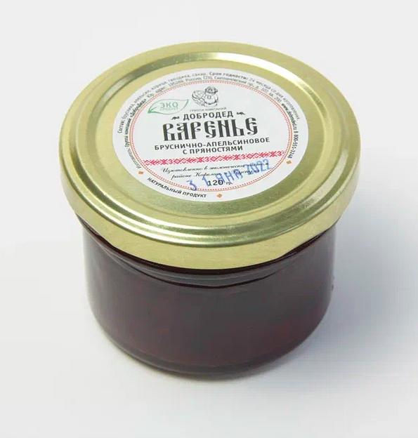 Варенье из Брусники с апельсином и пряностями баночка 120 г/105 мл опт фото 1