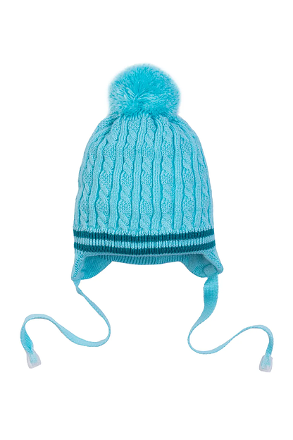 Шапка вязаная детская, бирюза, полосы, Опт фото 1