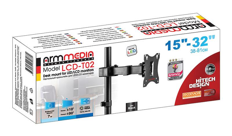 Кронштейн для мониторов Arm Media LCD-T02 черный 15"-32" макс.7кг настольный поворот и наклон фото 4