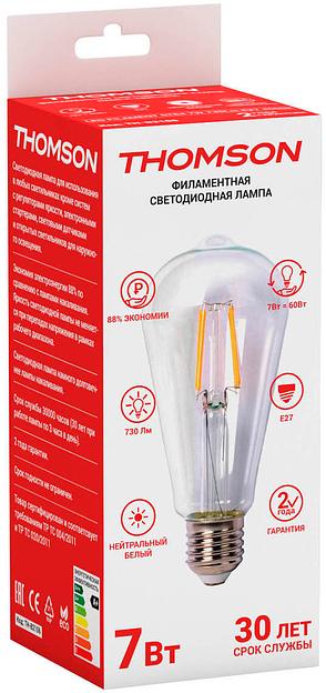Лампа филам. Thomson Filament TH-B2106 7Вт цок.:E27 груша 220B 4500K св.свеч.бел.нейт. ST64 (упак.:1шт) фото 2