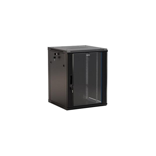 Шкаф коммутационный Hyperline TWB-1245-GP-RAL9004 настенный, стеклянная передняя дверь, 12U, 600x650x450 мм фото 1