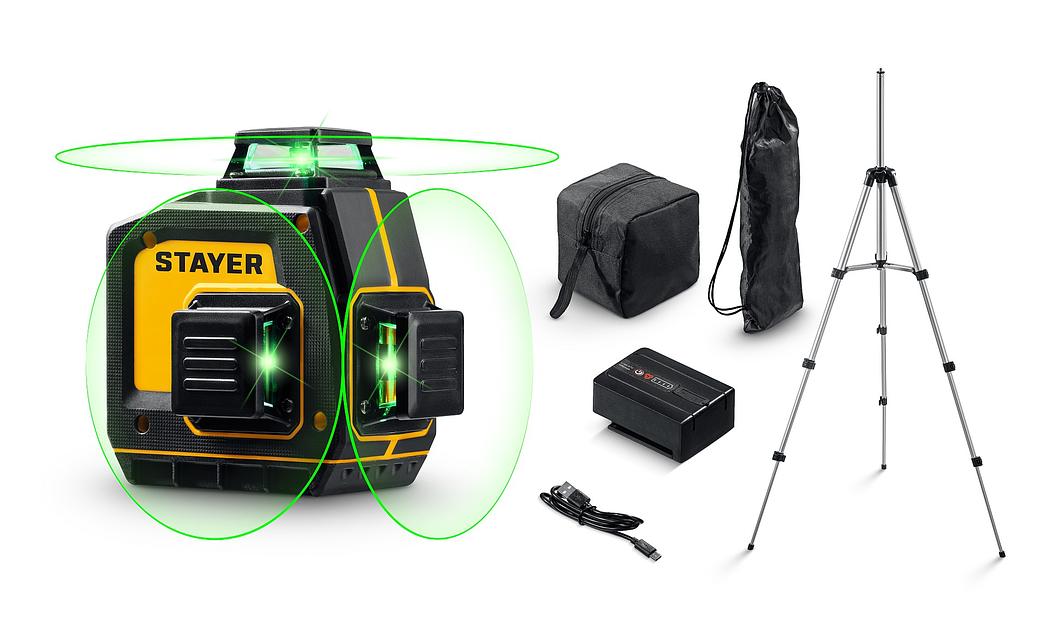 STAYER SL-3D #3, 50м, точн. +/-0,5 мм/м, зеленый лазерный нивелир, штатив (34963-3) фото 1