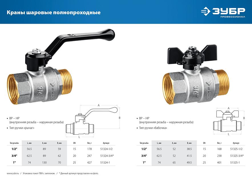 ЗУБР d 3/4″, ручка ″бабочка″, шаровой кран (51325-3/4) фото 5